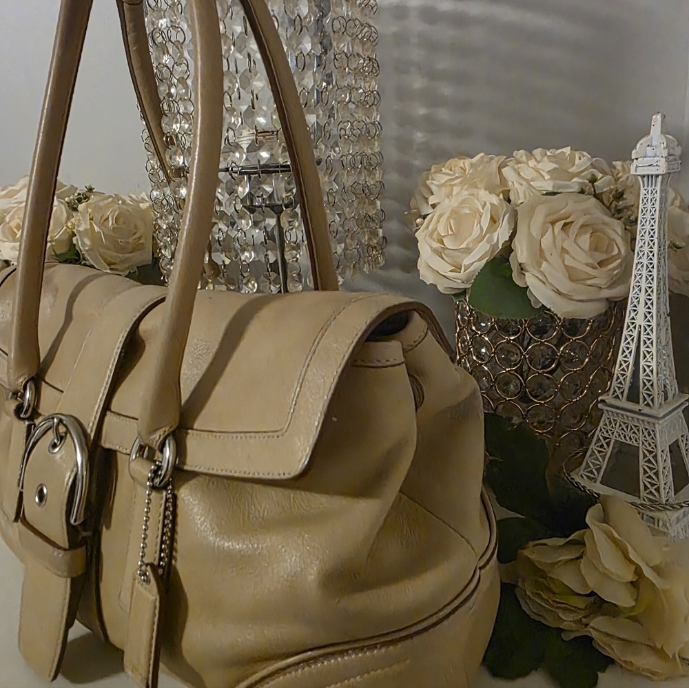 Coach Beige Leather Satchel with Pouch - Picture 13 of 13